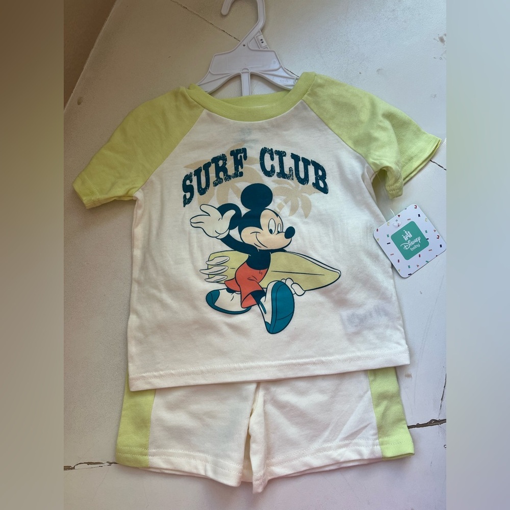Disney Mickey Mouse Surf Club Lime and Cream Shorts Set